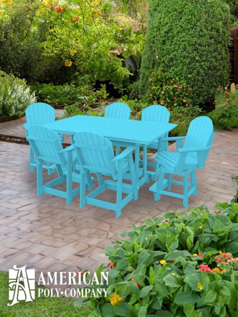 American Poly 6' Counter Height Table & Chair Set Aruba Blue